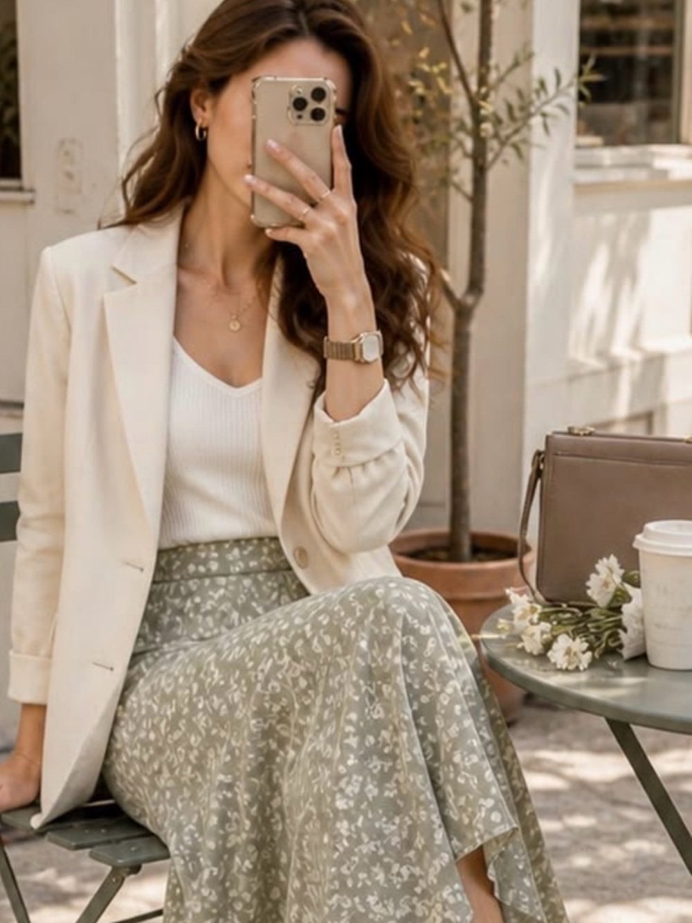 Cream Tie-Waist Blazer Jacket